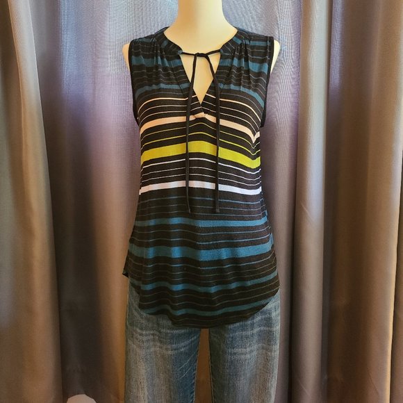 Loft Outlet Tie-Neck Sleeveless Striped Tank - Picture 2 of 7